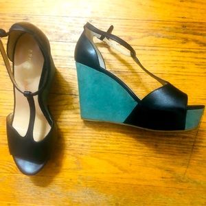 Italian Leather and Suede Wedge Sandals